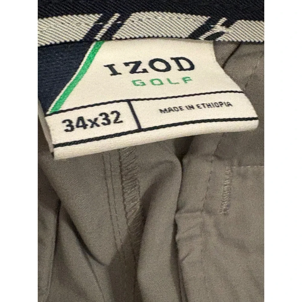 IZOD Golf Mens Gray Flat Front Performance Stretch Pants 34x32